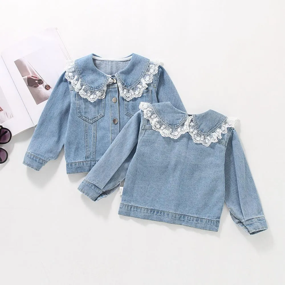 Girls Denim Lace Coat Baby Boutique Clothes Wholesale