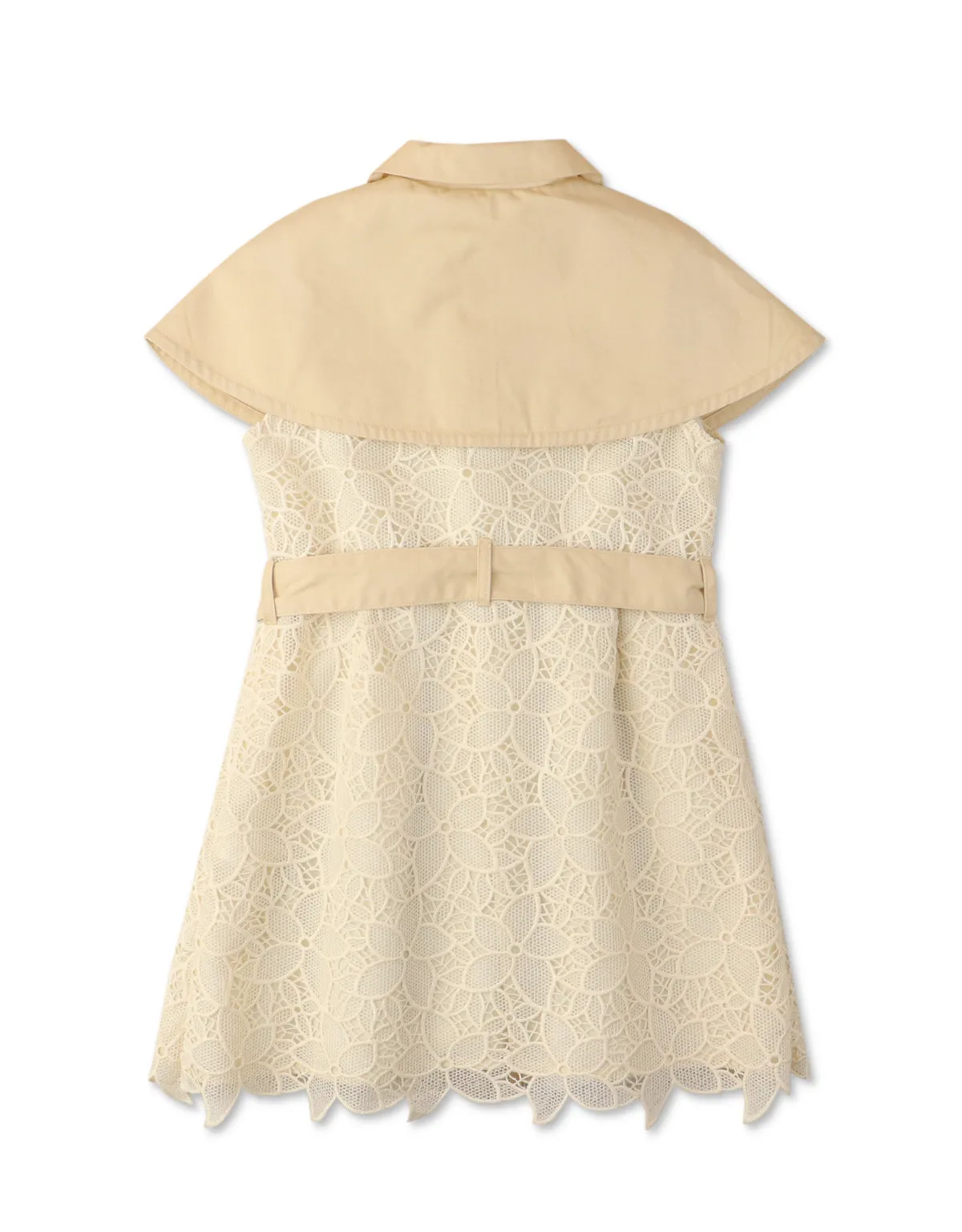 GIRLS LACE COAT DRESS WITH CAPE AND SASH