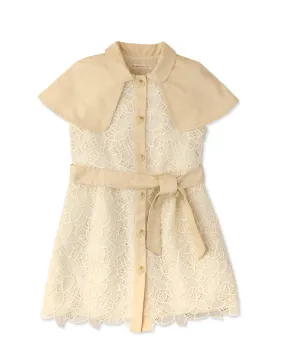 GIRLS LACE COAT DRESS WITH CAPE AND SASH