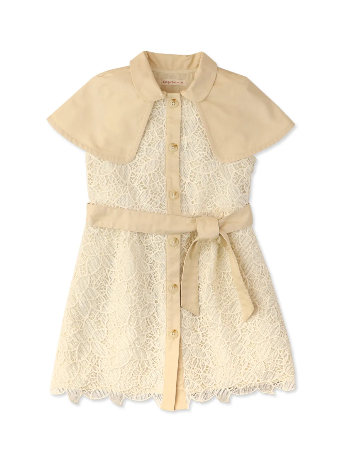GIRLS LACE COAT DRESS WITH CAPE AND SASH