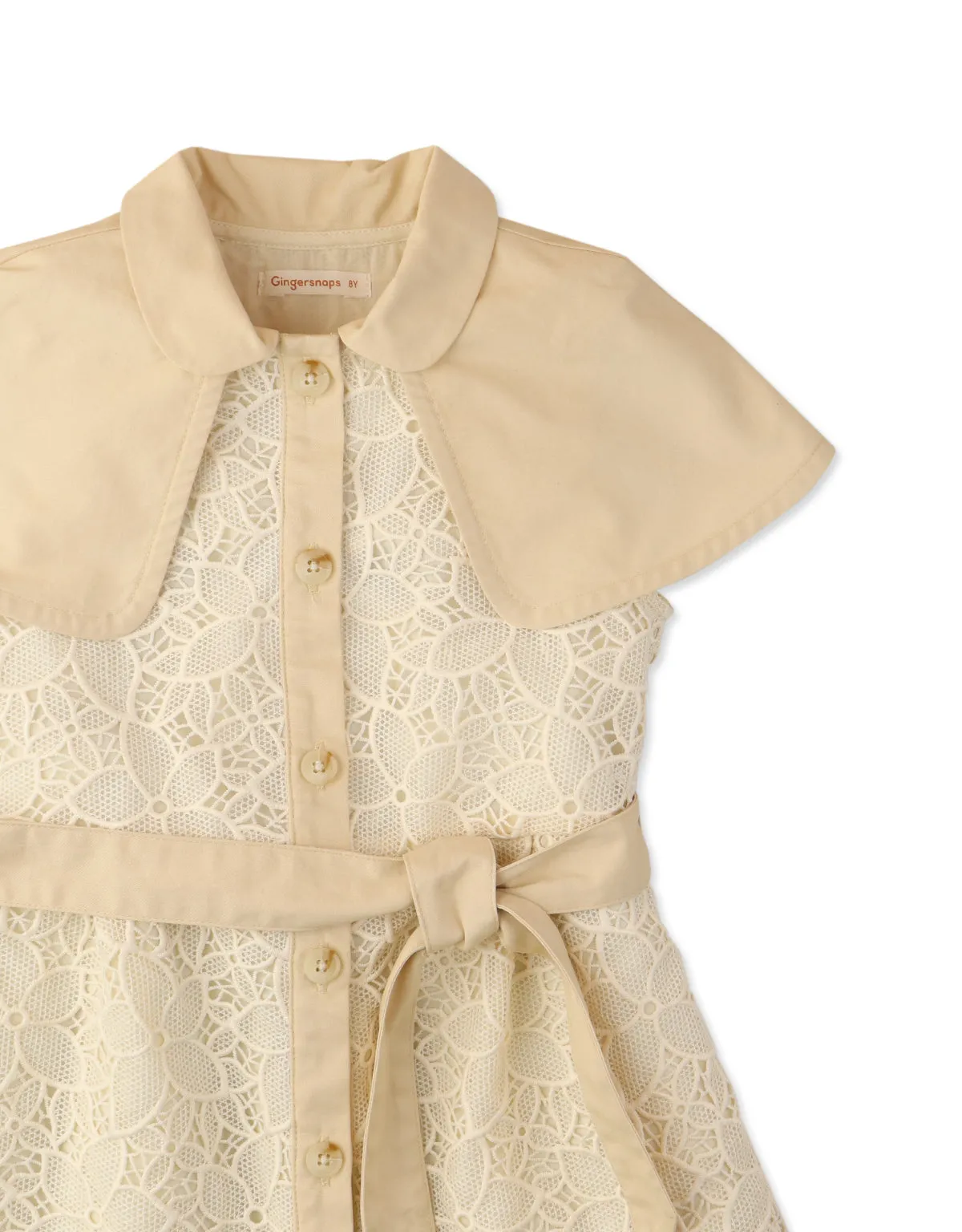 GIRLS LACE COAT DRESS WITH CAPE AND SASH