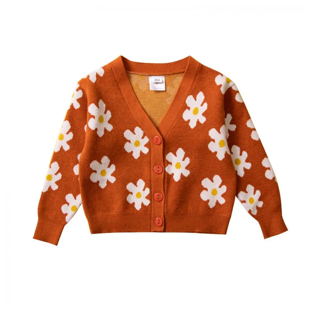 Girls Sweater Coat Autumn and Winter Leopard Print Knitted Cardigan Wholesale Girls Clothes