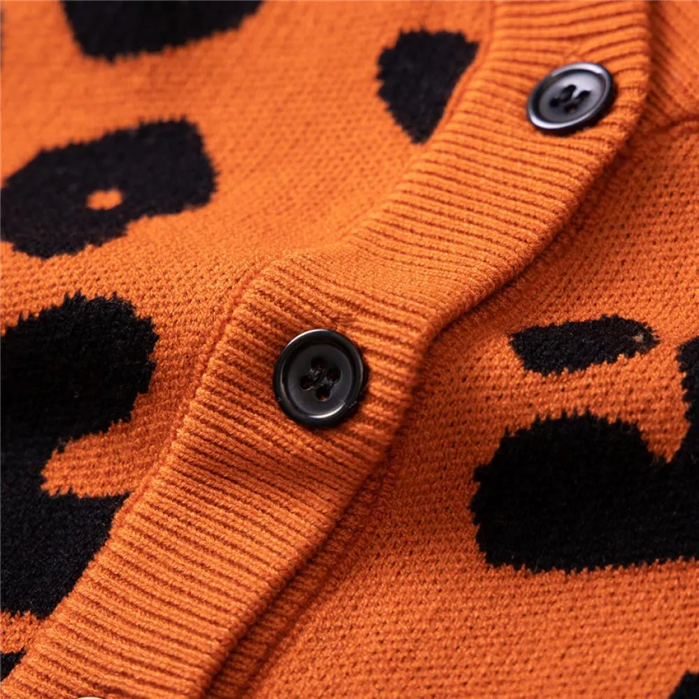 Girls Sweater Coat Autumn and Winter Leopard Print Knitted Cardigan Wholesale Girls Clothes