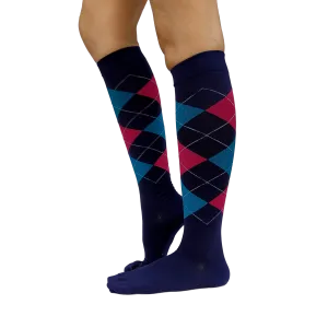 Graduated Compression Socks in Navy Argyle
