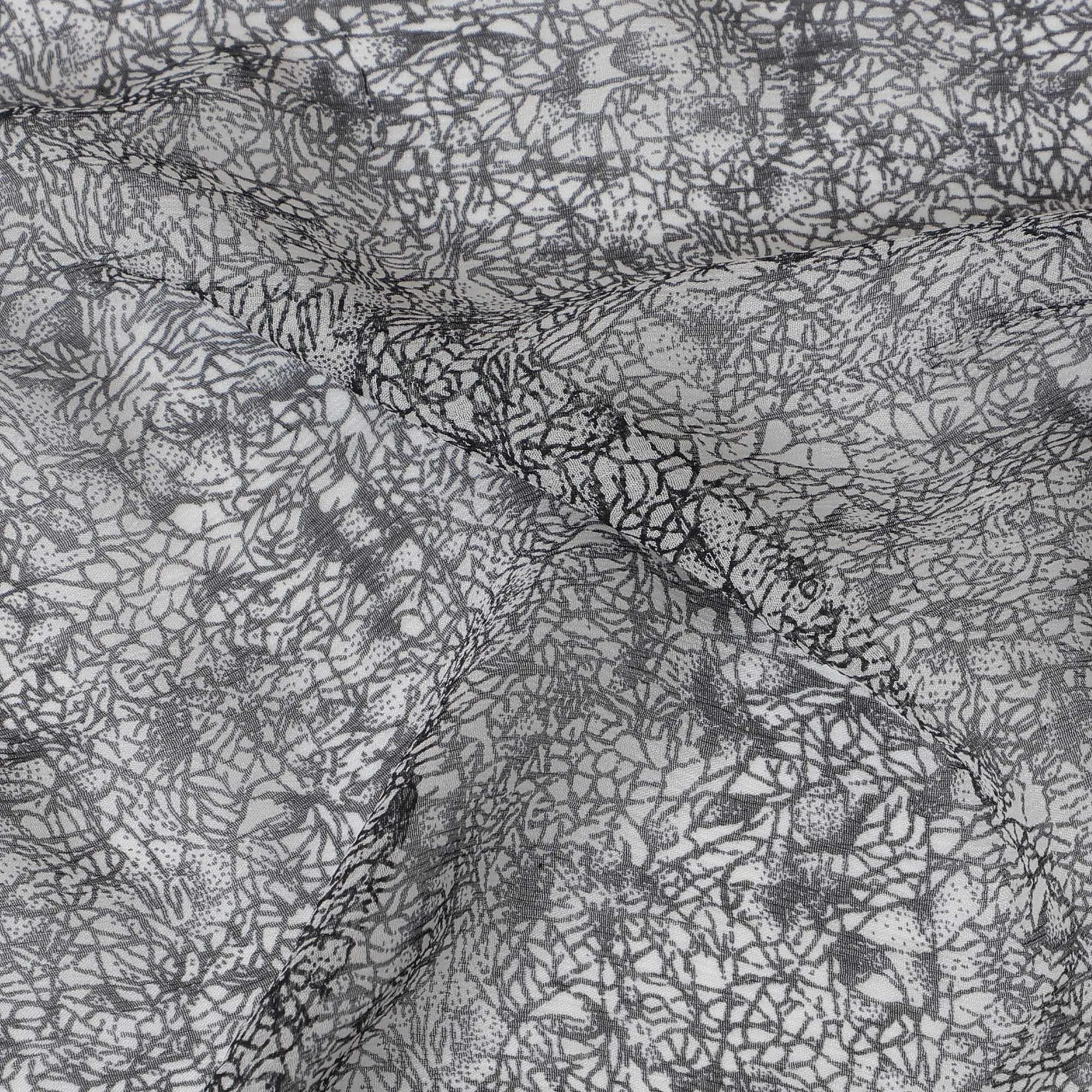 Graphite Whispers Pure Wrinkle Silk Chiffon Fabric - Abstract Elegance, 110cm Width - Buy Online by the Meter-D18057