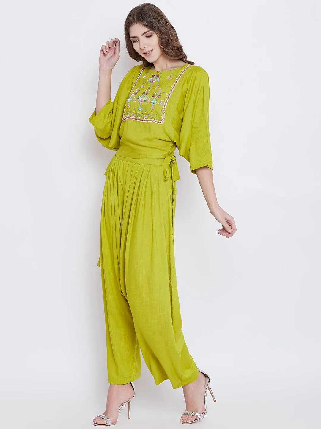 Green Elegance Embellished Top and Pant Set - (Clearance - Final Sale)