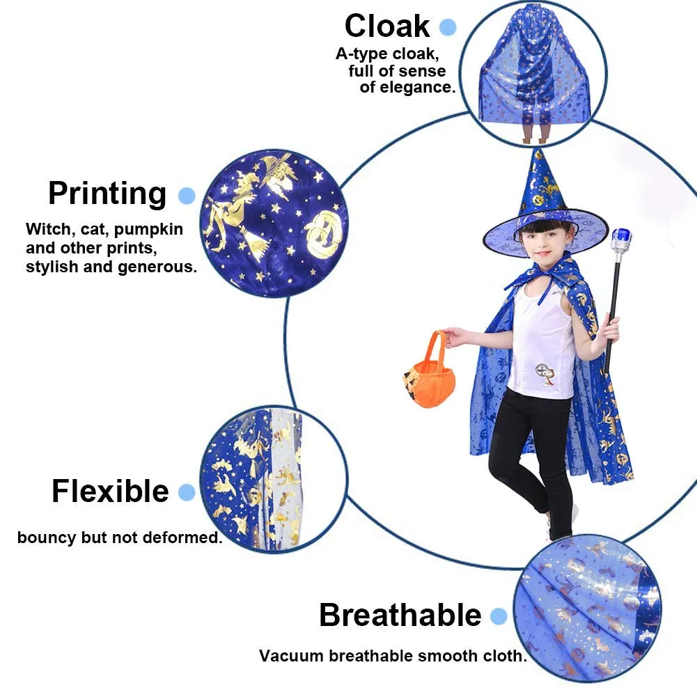 Halloween Cloak Cape Unisex Children Role Play Dress up Costume (Cape & Hat only)-Orange