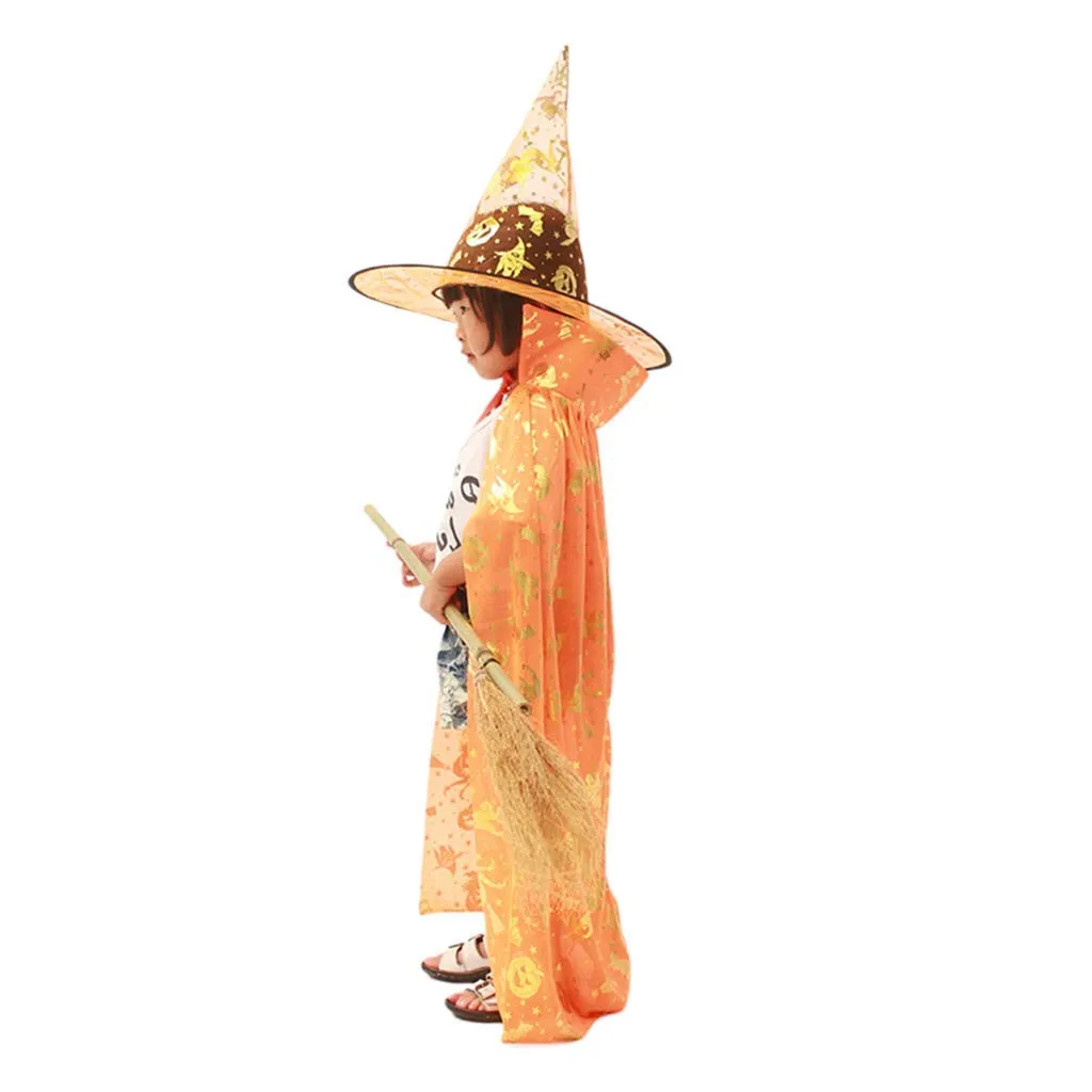 Halloween Cloak Cape Unisex Children Role Play Dress up Costume (Cape & Hat only)-Orange