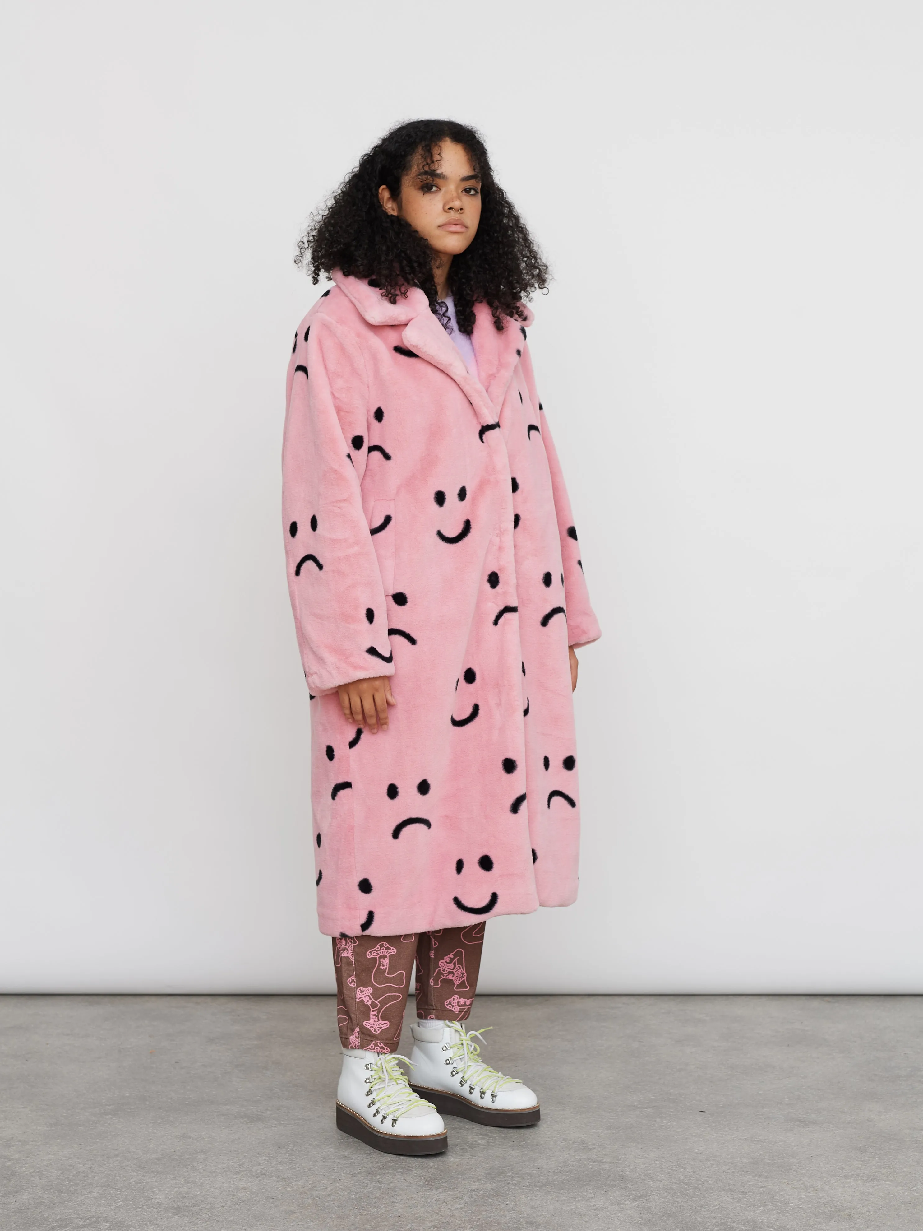 Happy Sad Faux Fur Coat