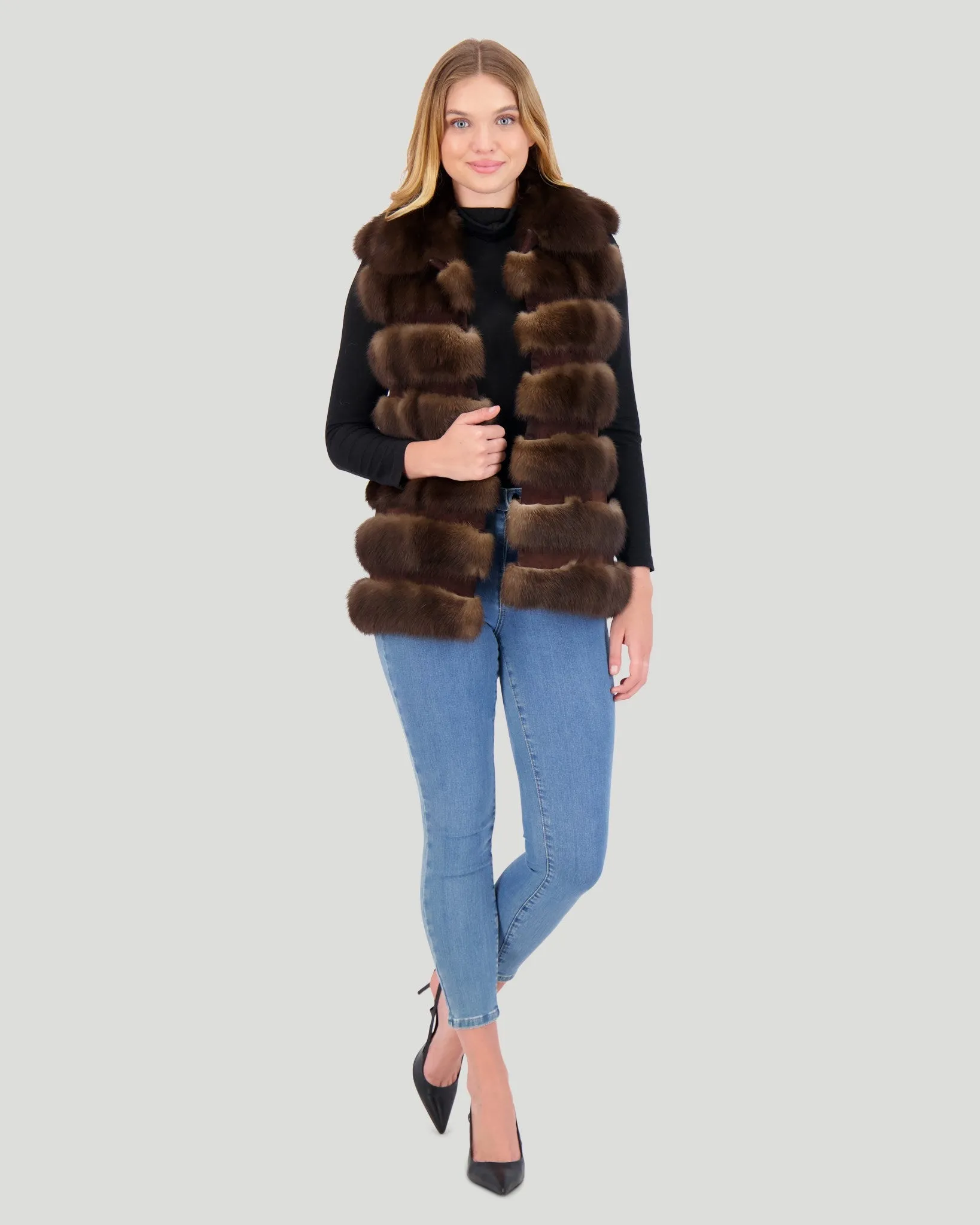 Horizontal Sable Vest with Wing Collar