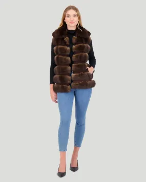 Horizontal Sable Vest with Wing Collar
