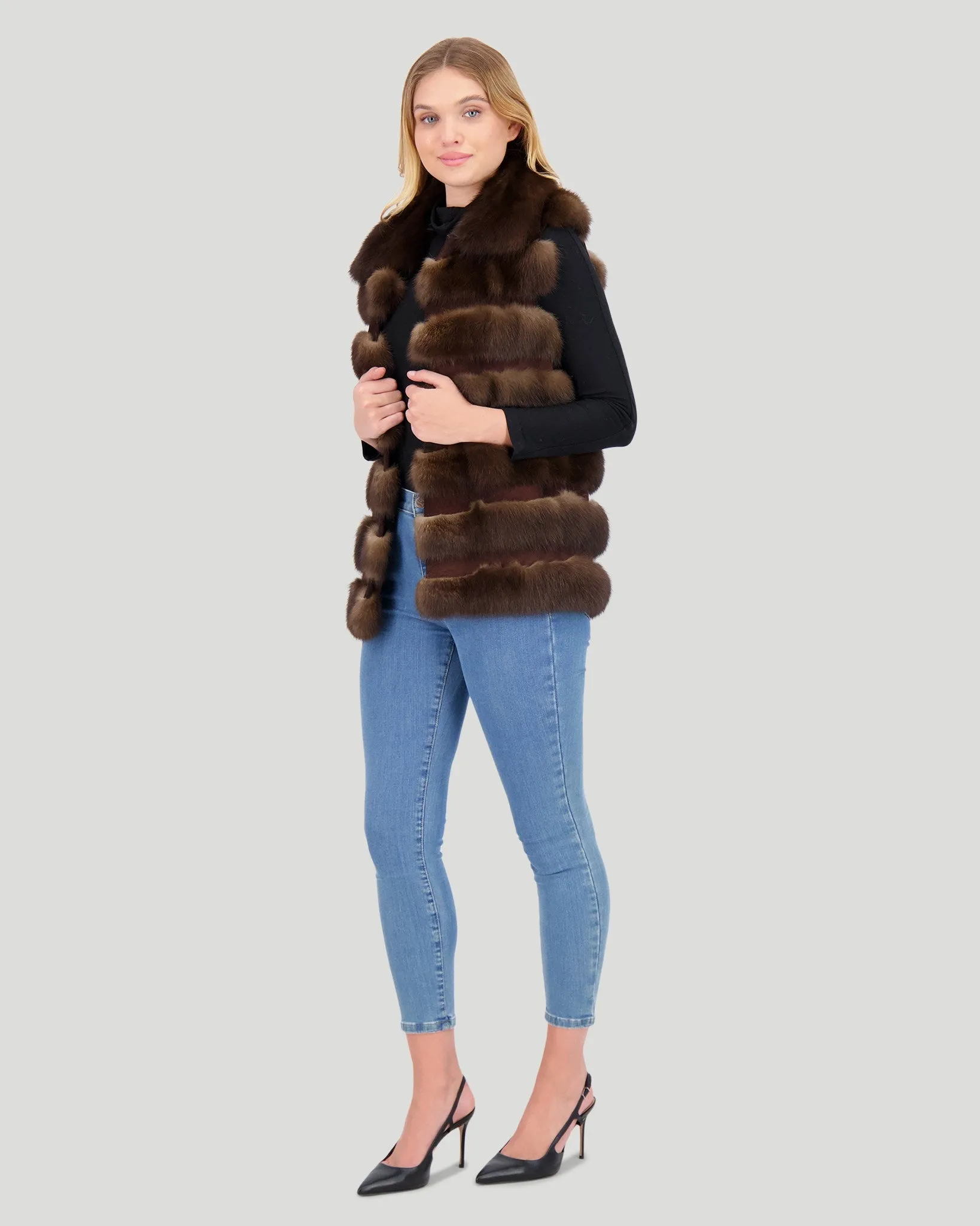 Horizontal Sable Vest with Wing Collar