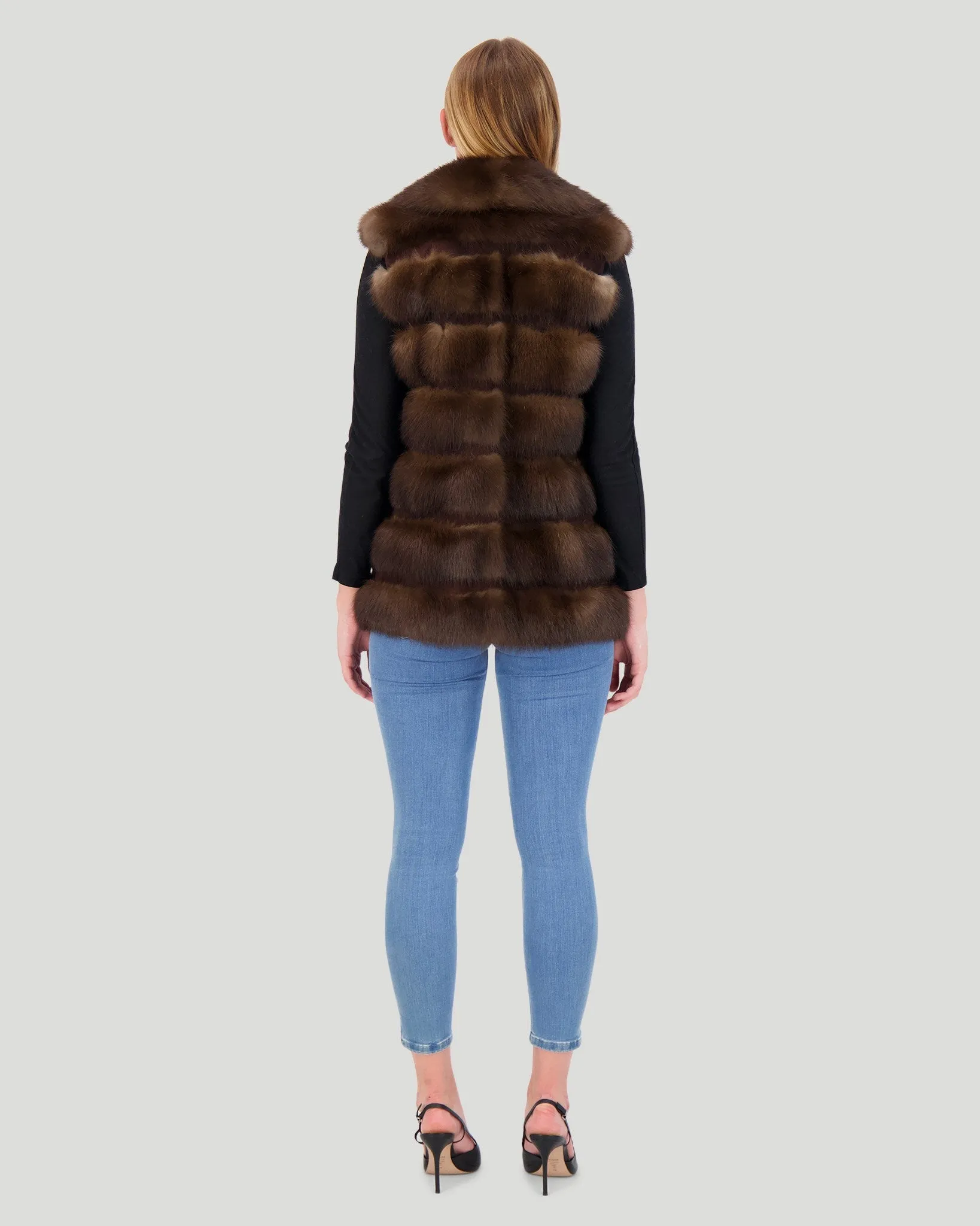 Horizontal Sable Vest with Wing Collar