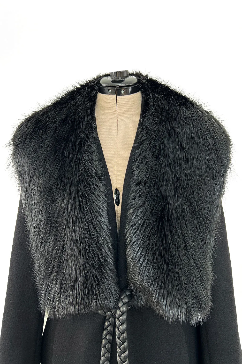 Incredible Fall 2006 Alexander McQueen Black Cashmere Coat w Detachable Fur Collar