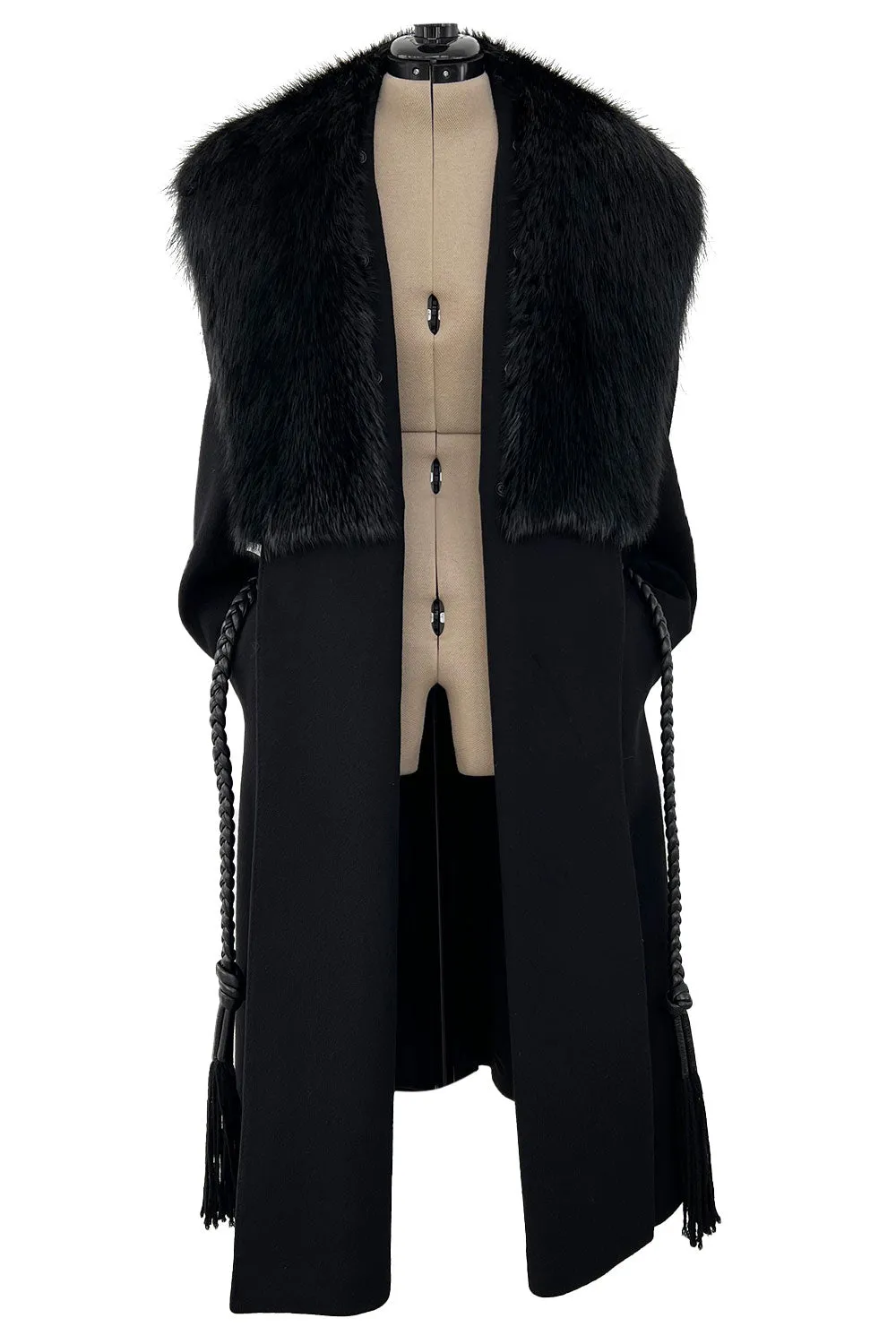 Incredible Fall 2006 Alexander McQueen Black Cashmere Coat w Detachable Fur Collar
