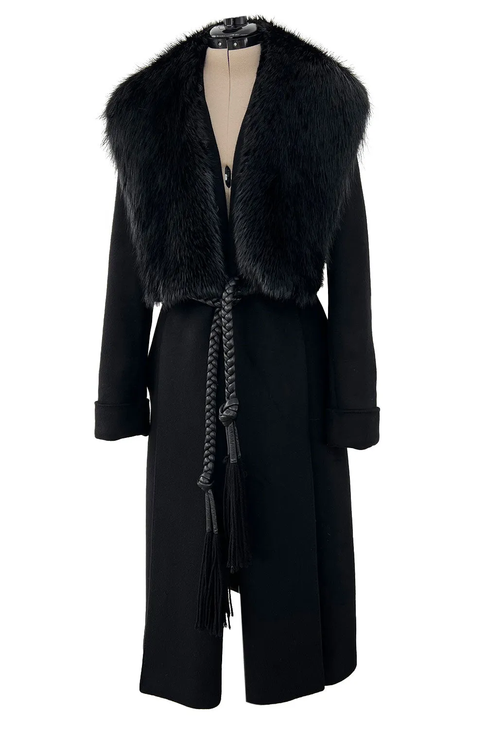 Incredible Fall 2006 Alexander McQueen Black Cashmere Coat w Detachable Fur Collar