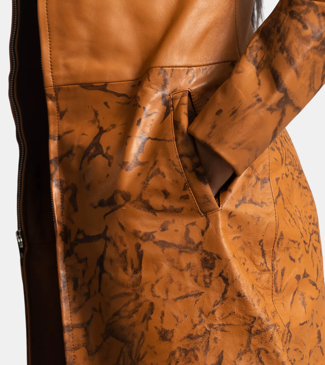 Irina Women's Mustard Yellow Leather Coat