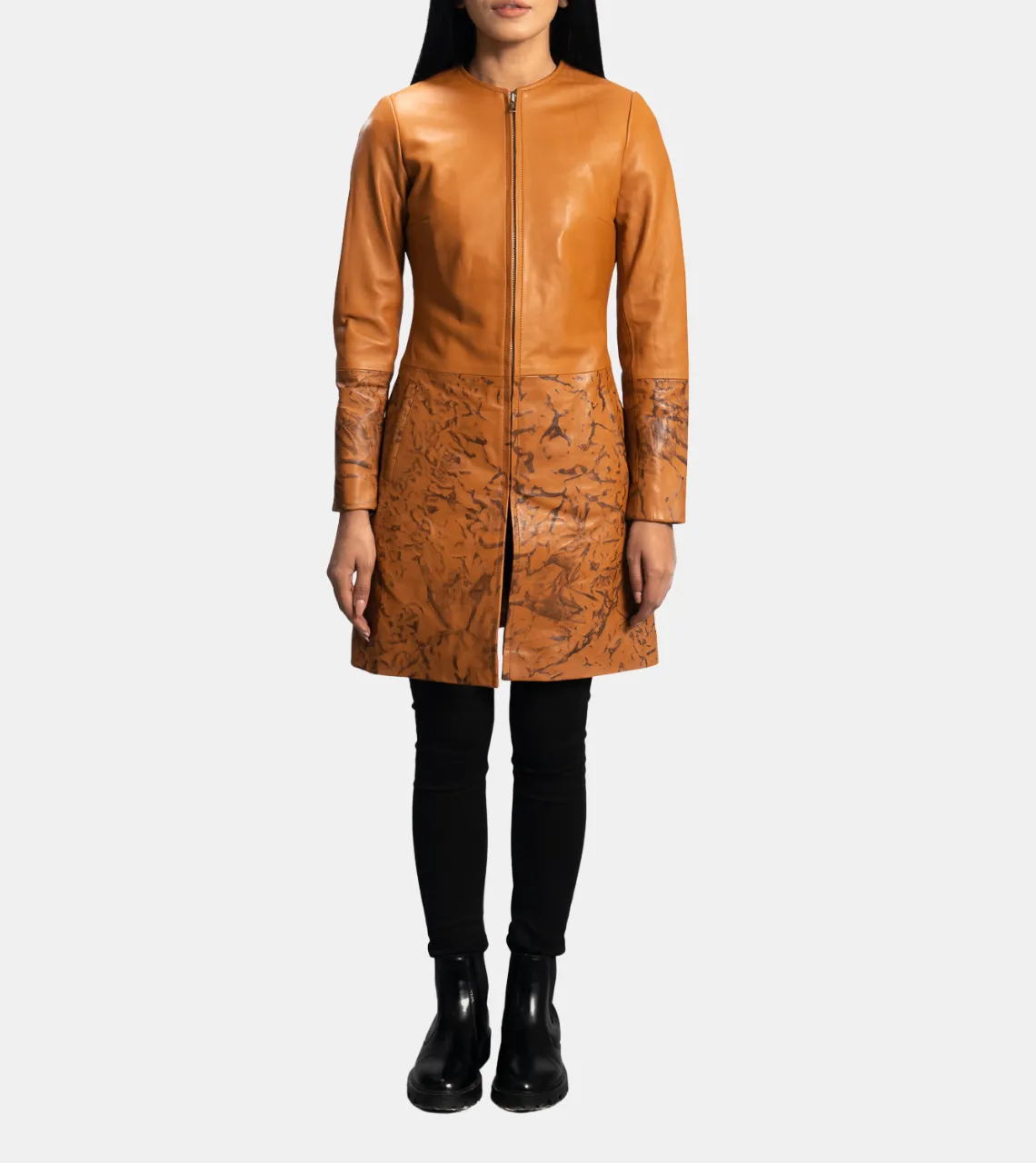 Irina Women's Mustard Yellow Leather Coat