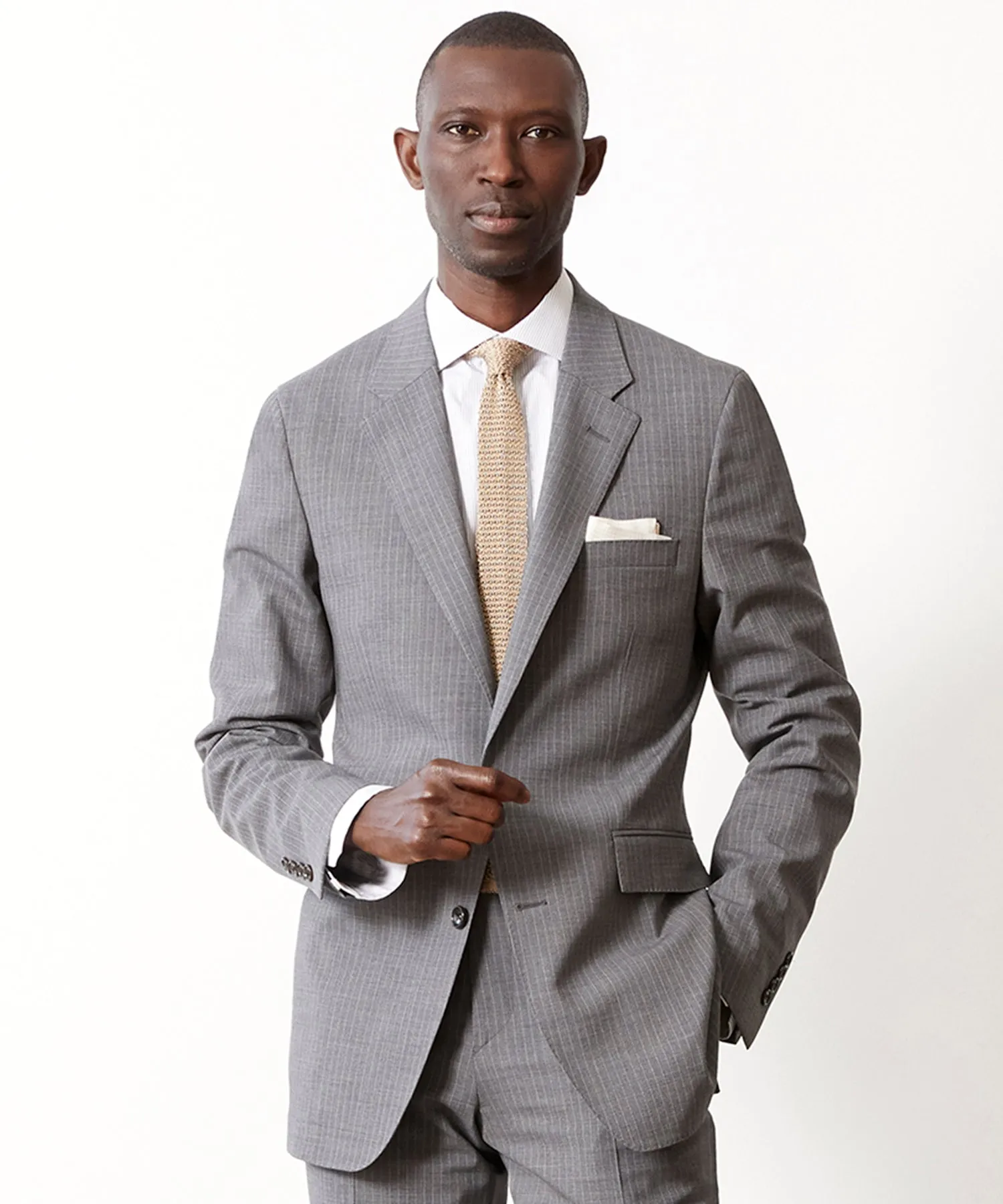 Italian Wool Sutton Jacket in Grey Pinstripe