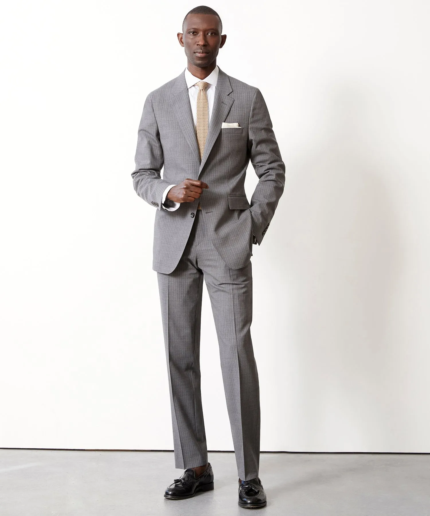 Italian Wool Sutton Jacket in Grey Pinstripe