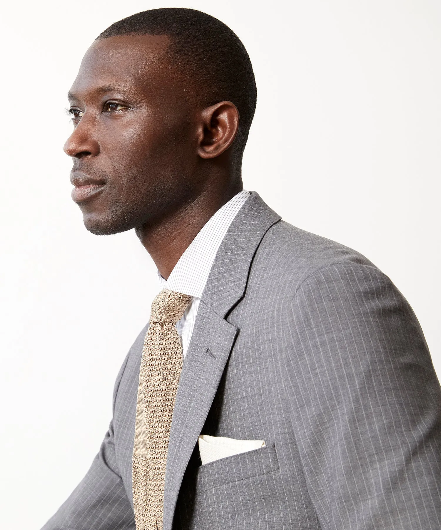 Italian Wool Sutton Jacket in Grey Pinstripe