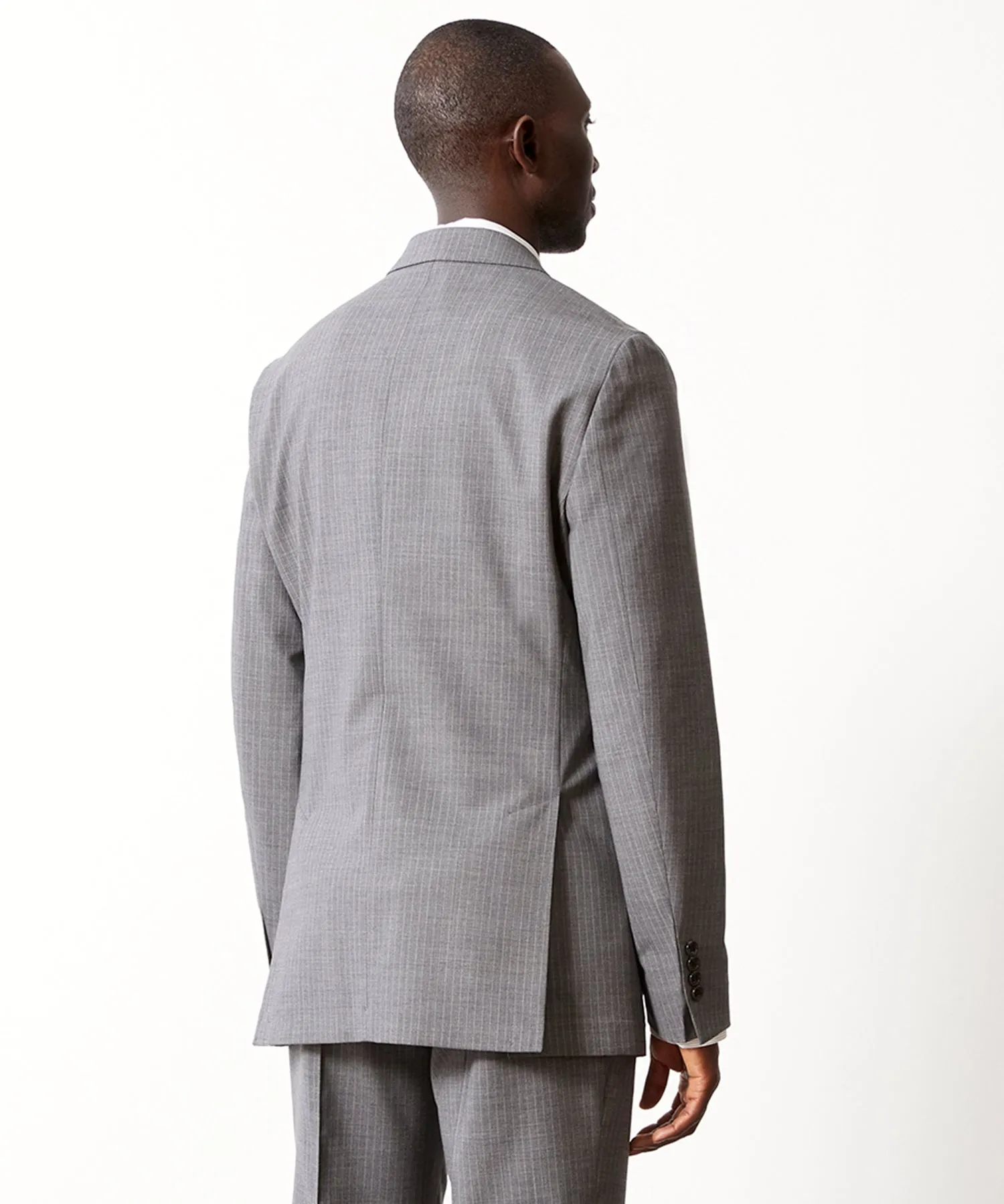 Italian Wool Sutton Jacket in Grey Pinstripe