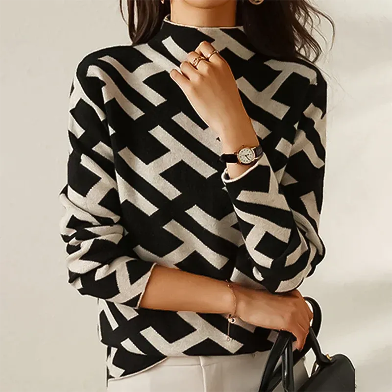 Ivyshape | Classic Couture Monogram Knitted Turtleneck Jumper for Women