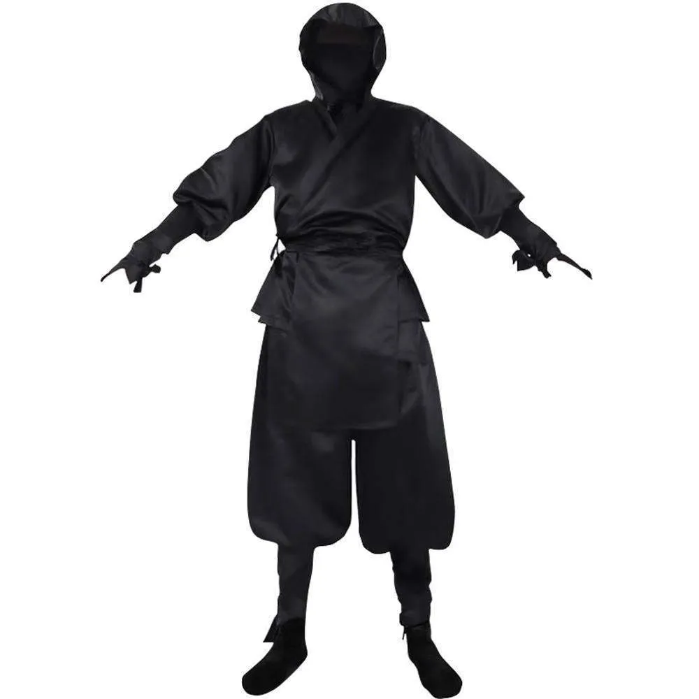 Japanese Ninja Bushido Cosplay Costume with Hood Socks Halloween Outfit Set Dress Up For Men