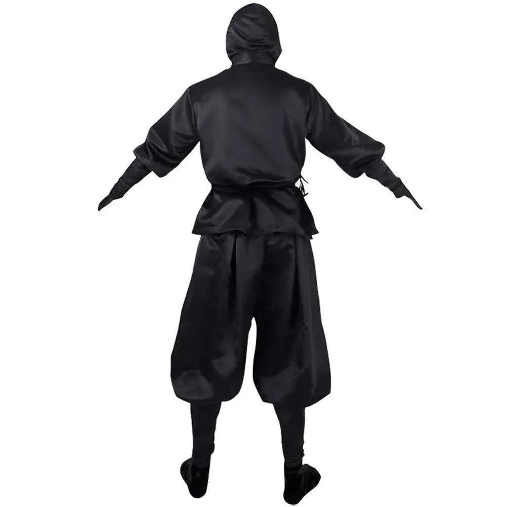 Japanese Ninja Bushido Cosplay Costume with Hood Socks Halloween Outfit Set Dress Up For Men