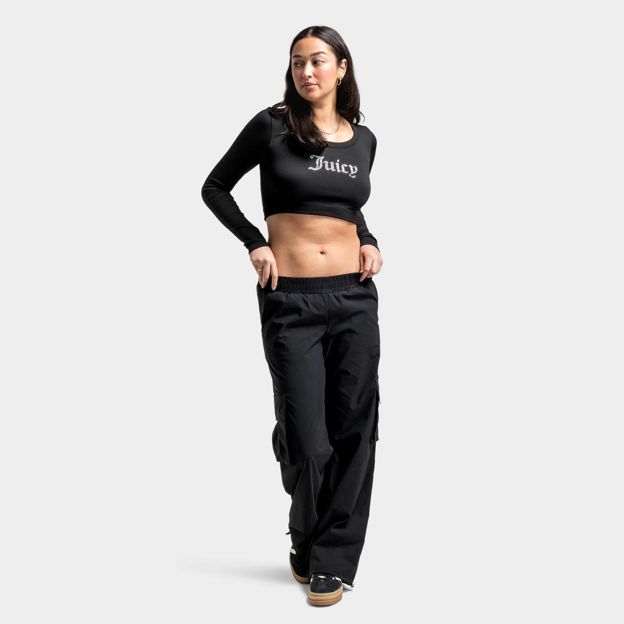 Juicy Couture Women's Wide Leg Cargo Utility Pants / Black