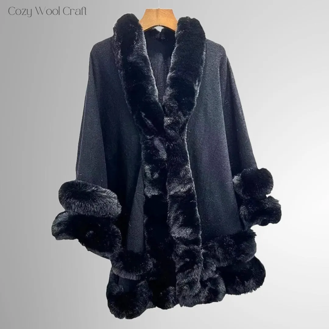 Kaschyy Kaschmir Poncho mit Fellkragen