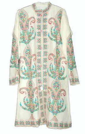 Kashmiri Woolen Coat Off-White, Multicolor Embroidery #AO-123