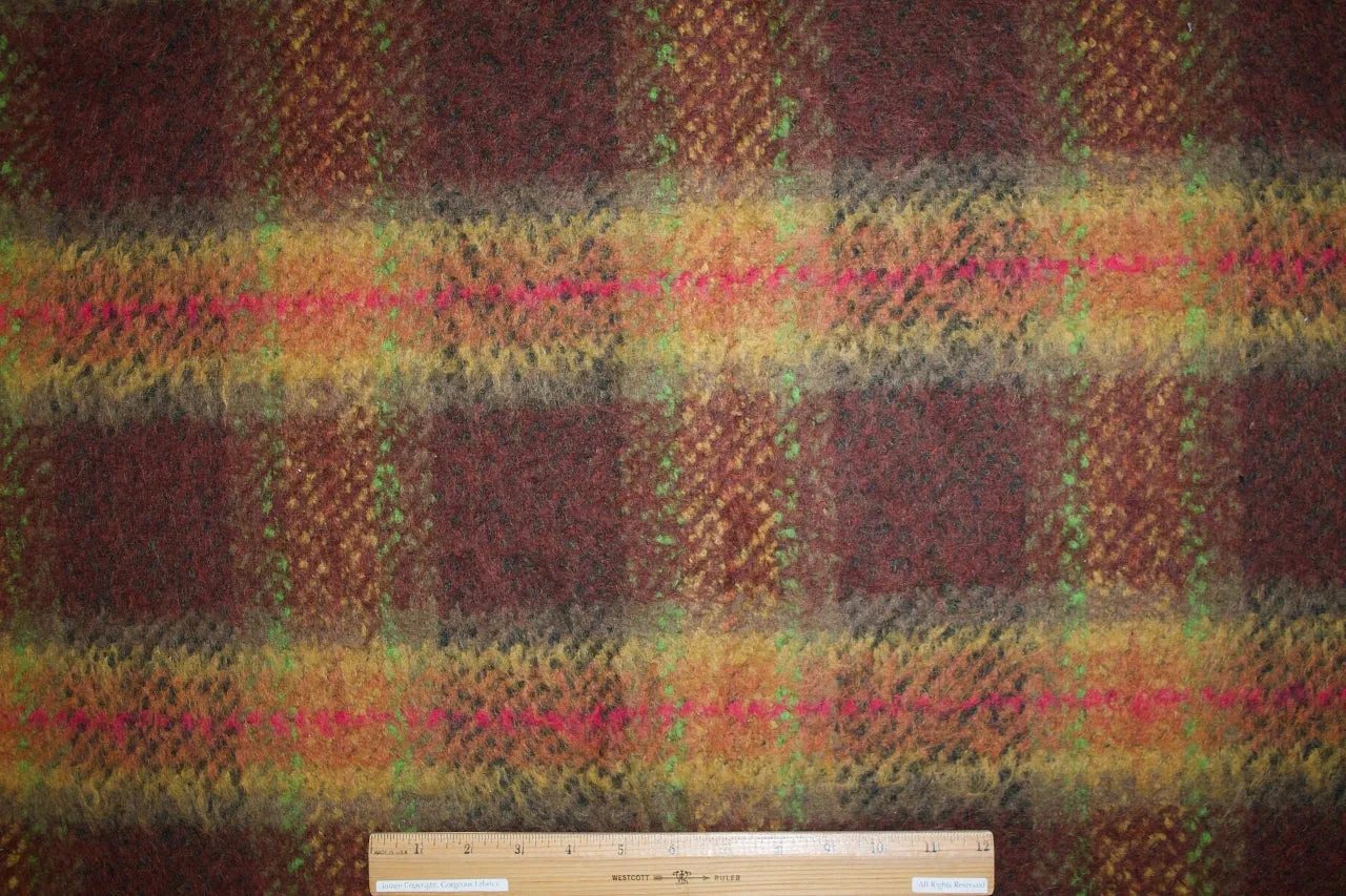 K@rl L@gerfeld Bold Plaid Mohair Coating - Rust Tones/Pink/Green