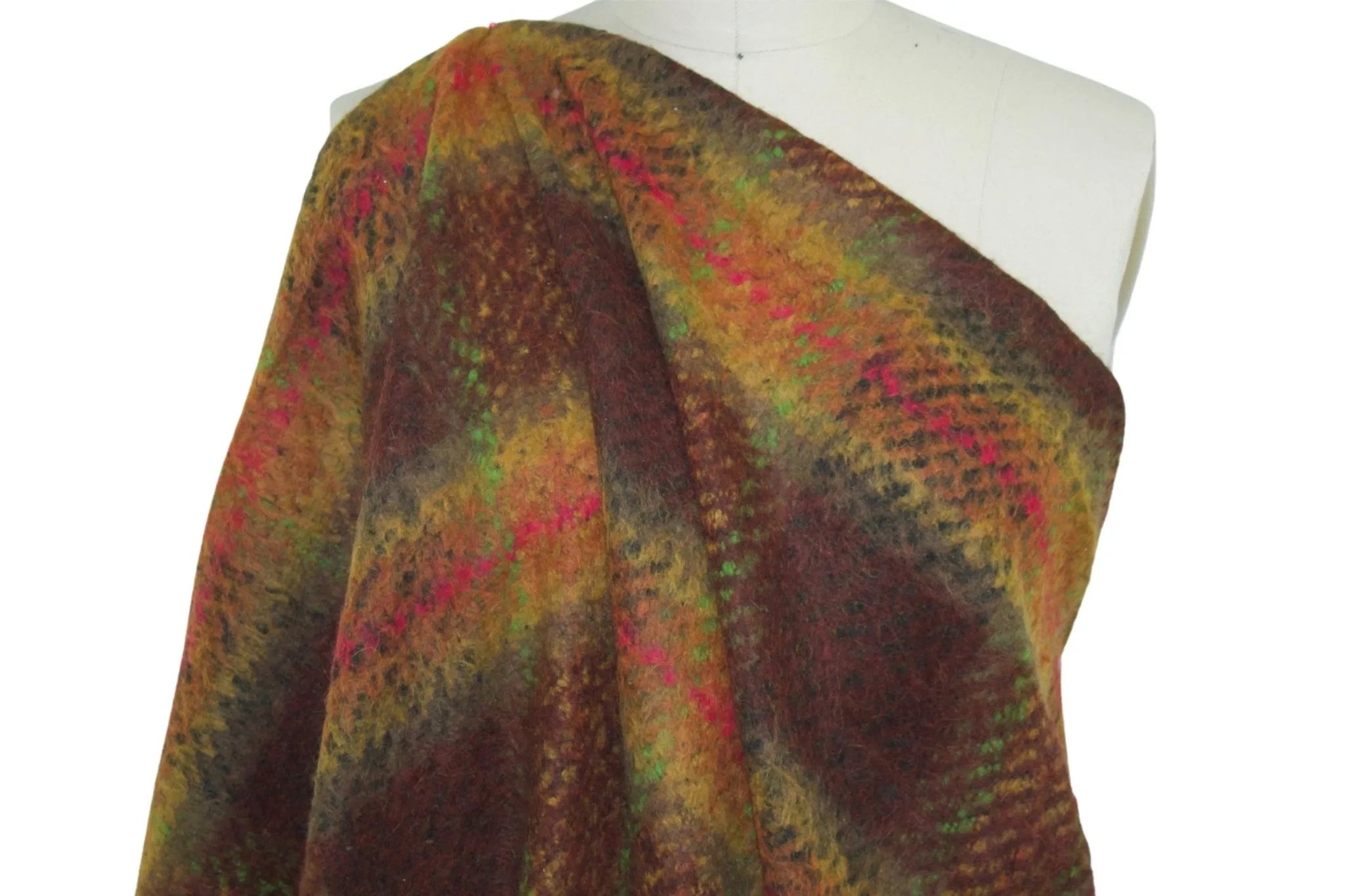 K@rl L@gerfeld Bold Plaid Mohair Coating - Rust Tones/Pink/Green