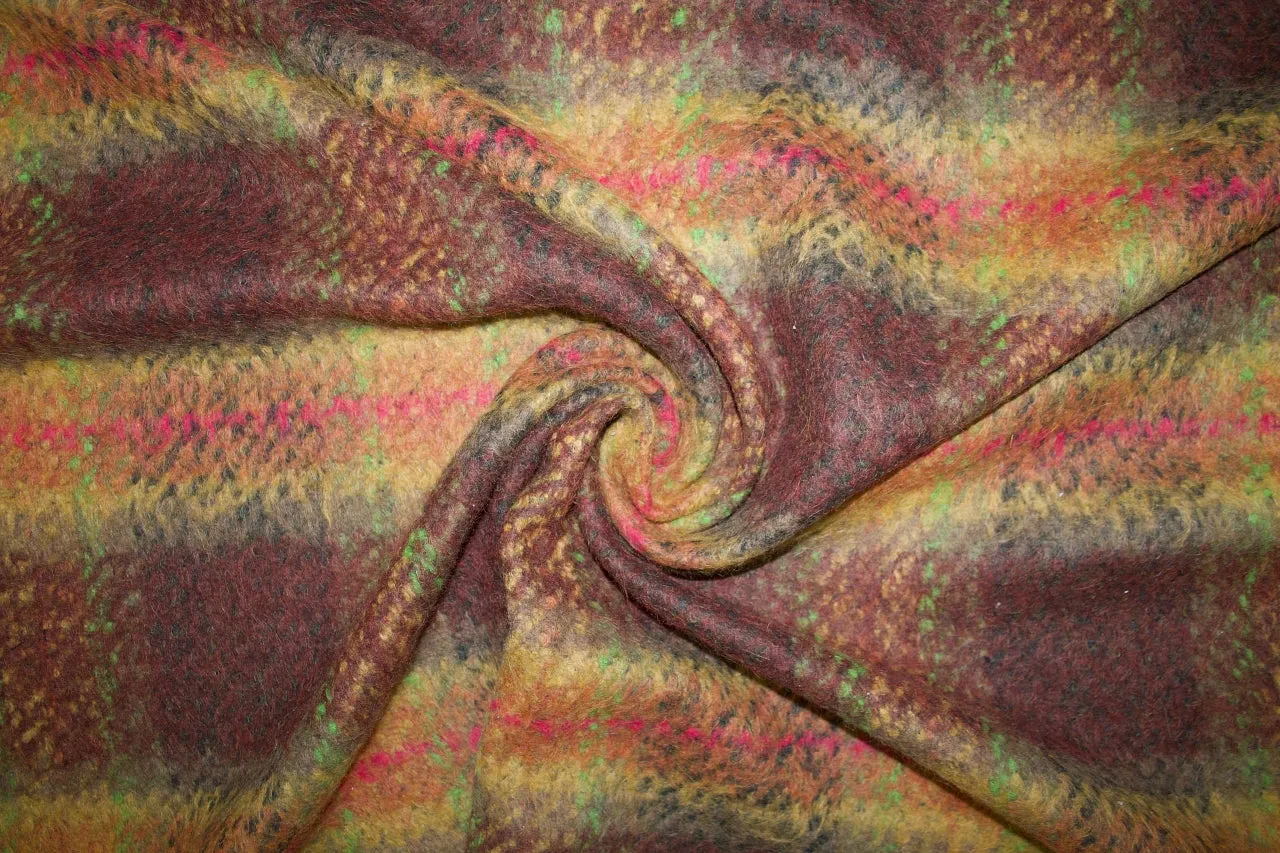 K@rl L@gerfeld Bold Plaid Mohair Coating - Rust Tones/Pink/Green