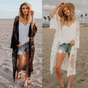 LANFUBEISI Beach Pareo Women Lace Cardigan Kaftan Shawl Coat Wear Swimwear Cover Up Blouse Tops  Sexy Bathing Suit Cape  for Swimsuit