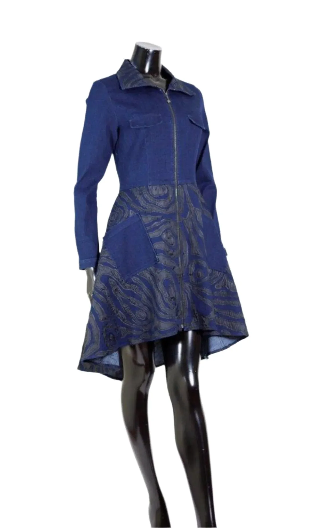 Laser cut Stretch denim zip coat/dress  Samuel Dong