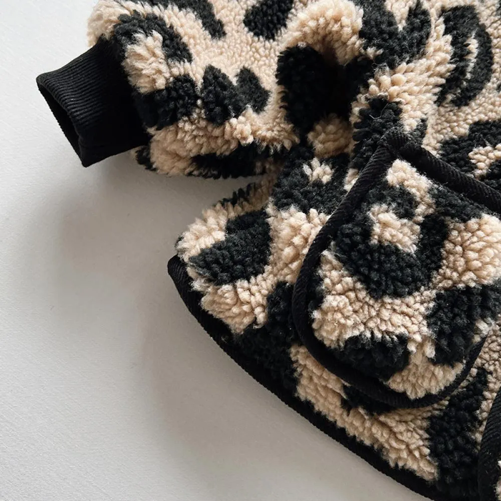 Leopard Print Plush Coat Winter Thickened Warm Children's Clothing Boys And Girls Personality Coat Wholesale Kids Clothes
