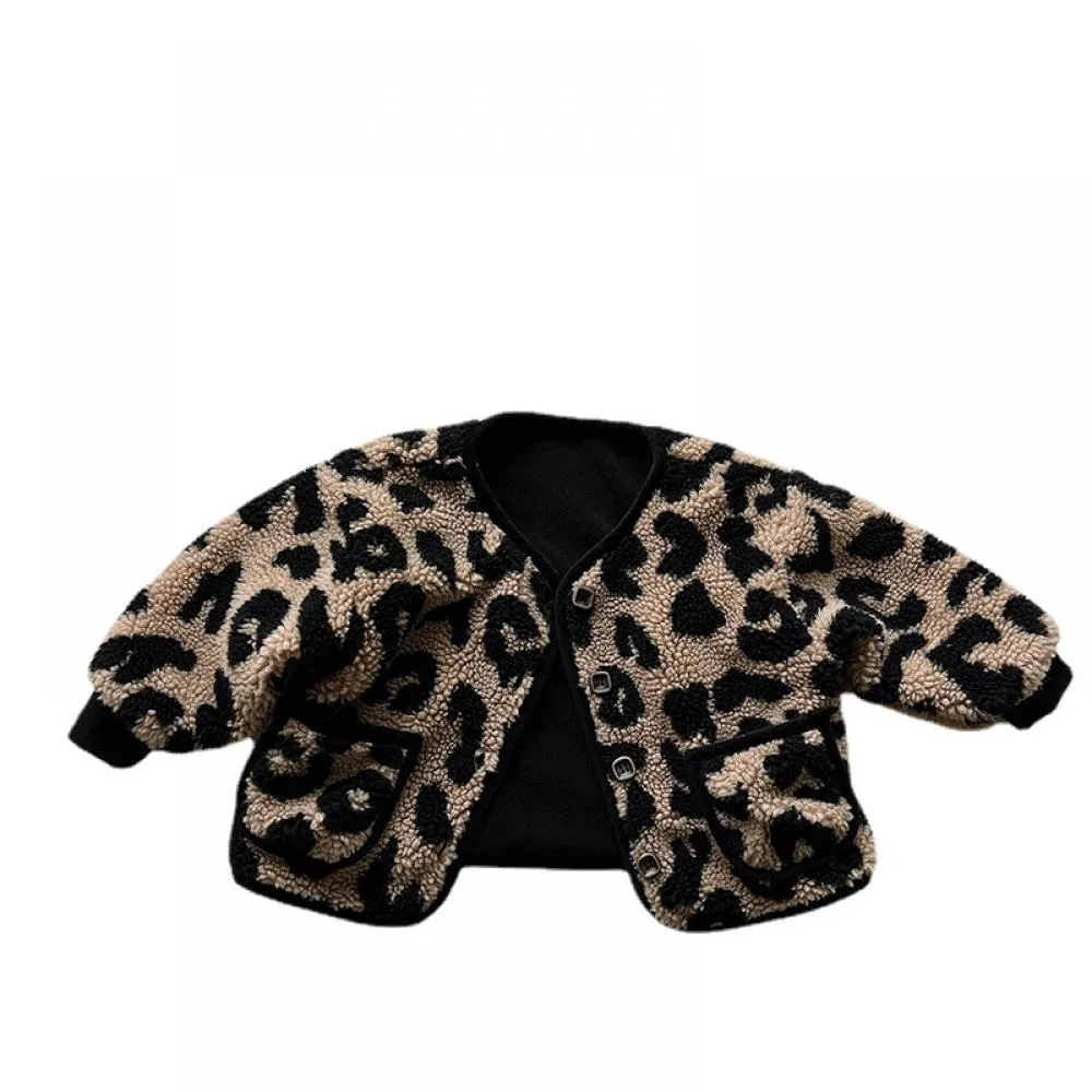 Leopard Print Plush Coat Winter Thickened Warm Children's Clothing Boys And Girls Personality Coat Wholesale Kids Clothes