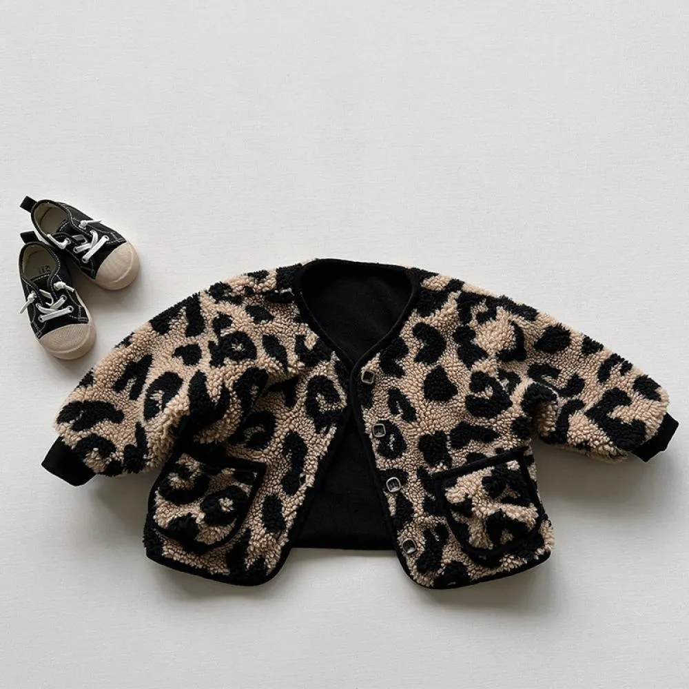 Leopard Print Plush Coat Winter Thickened Warm Children's Clothing Boys And Girls Personality Coat Wholesale Kids Clothes