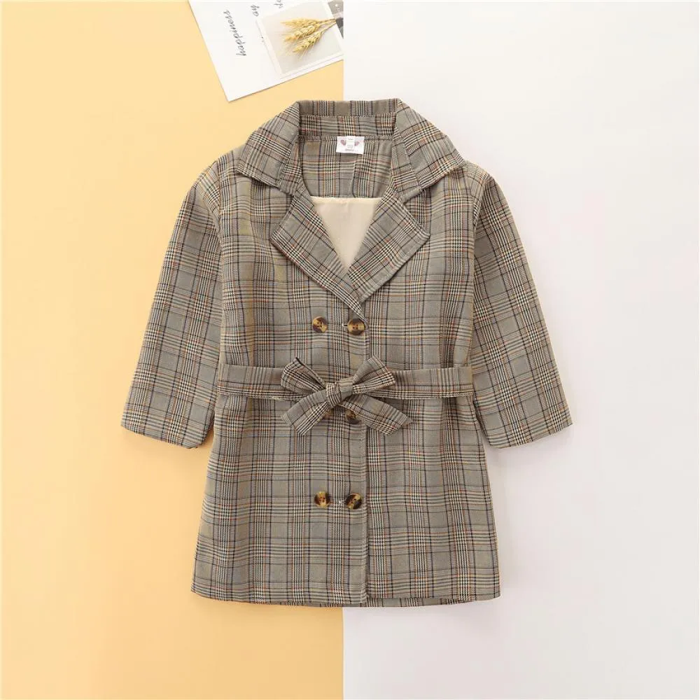 Little Girls New Long-sleeve Plaid Coat Wholesale Girls Clothes
