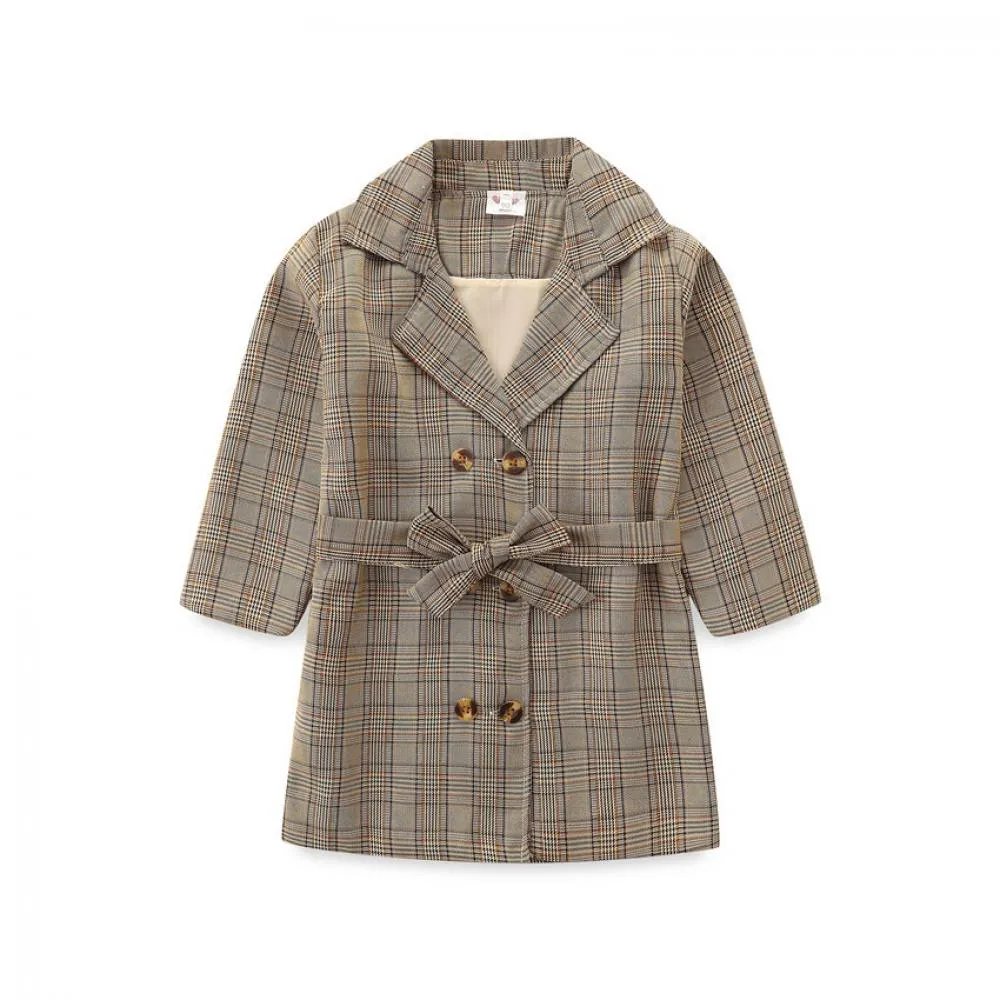 Little Girls New Long-sleeve Plaid Coat Wholesale Girls Clothes