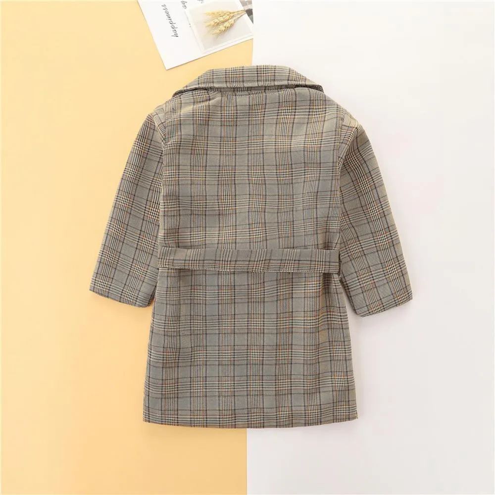 Little Girls New Long-sleeve Plaid Coat Wholesale Girls Clothes