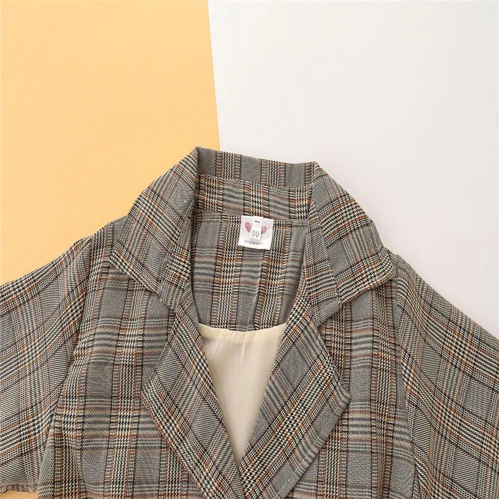 Little Girls New Long-sleeve Plaid Coat Wholesale Girls Clothes