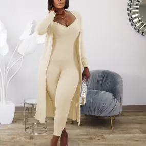 LovelyRLovely Ribbed Long-sleeved Coat And Bodysuit 2pcs Suit