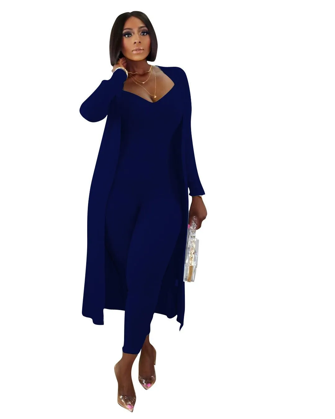 LovelyRLovely Ribbed Long-sleeved Coat And Bodysuit 2pcs Suit