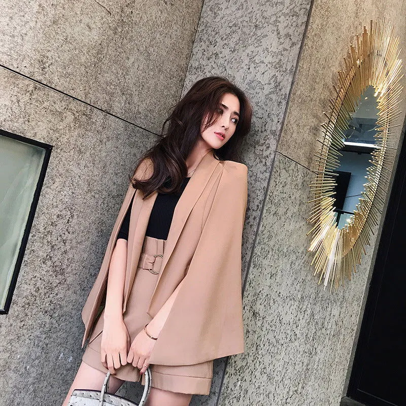 LovelyRLovely Temperament Cape Blazer Shorts Two-piece Suit