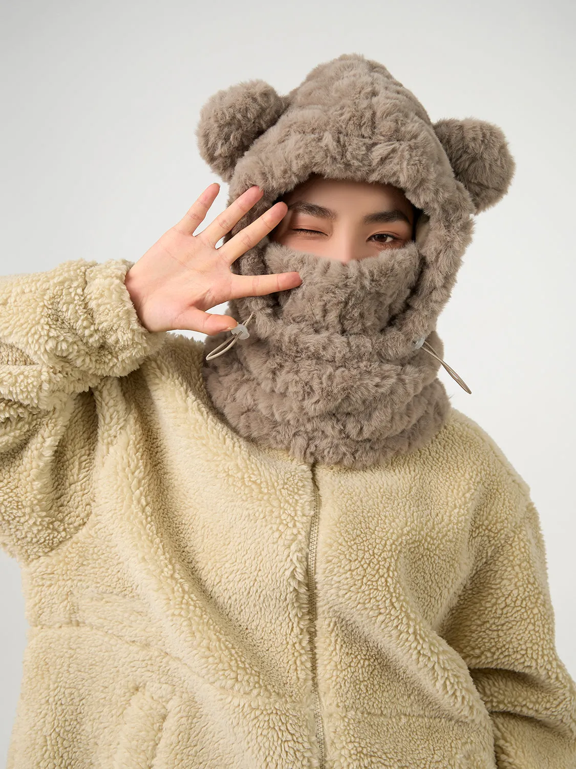 MDOG Balaclava Fleece Ski Mask Fur Bear for Women