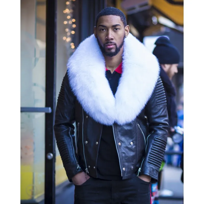 MEN BLACK- BIKER RIBBLES WITH WHITE FOX FUR