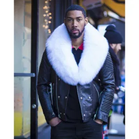 MEN BLACK- BIKER RIBBLES WITH WHITE FOX FUR